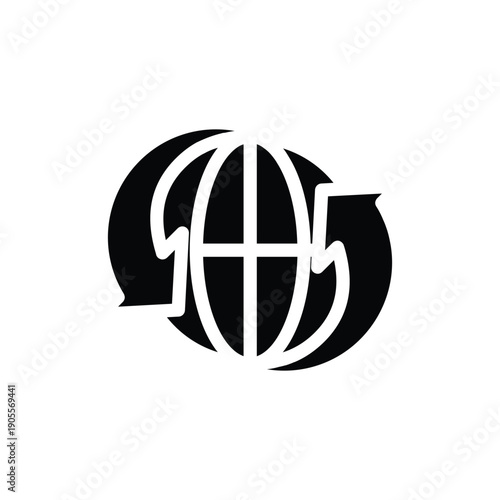 Earth globe encircled by rotating arrows solid icon vector design good for web or mobile app