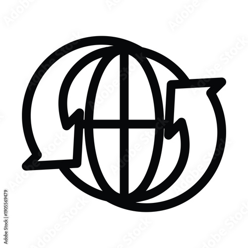 Earth globe encircled by rotating arrows outline icon vector design good for web or mobile app
