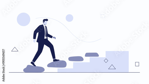 Businessman climbing stairs, representing career growth and success