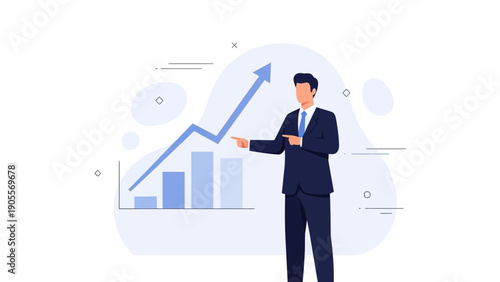 Businessman pointing at a rising graph, success, financial growth, business concept