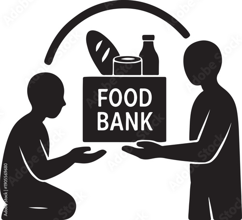 Helping hand giving food donation vector silhouette, charity and community support concept