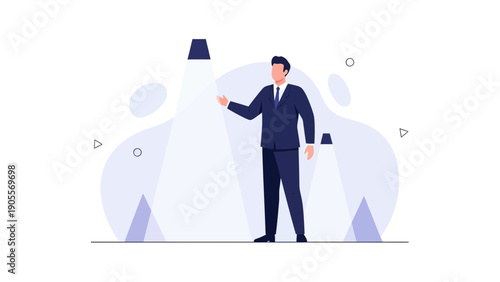 Businessman in Spotlight, Concept of Success, Presentation, and Leadership