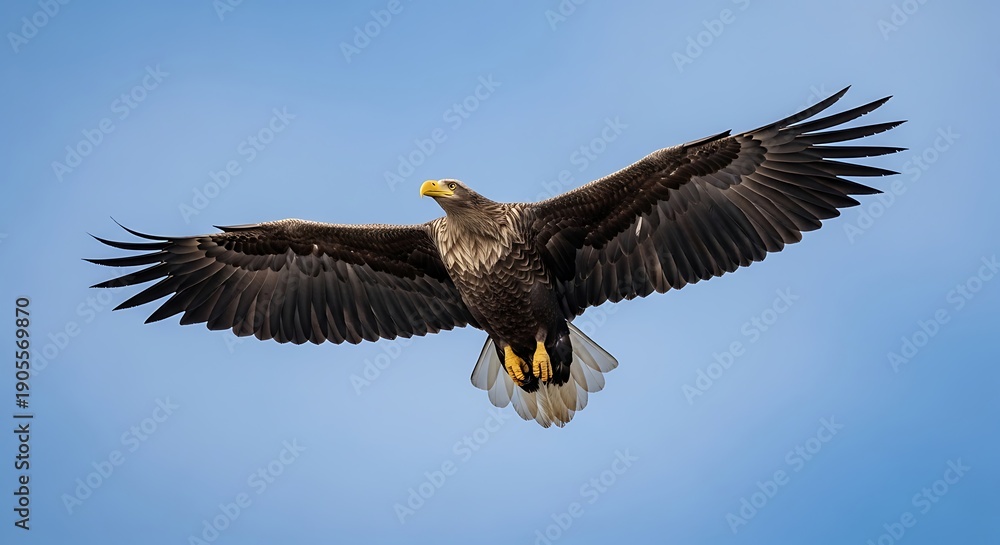 Fototapeta premium Soaring eagle against blue sky