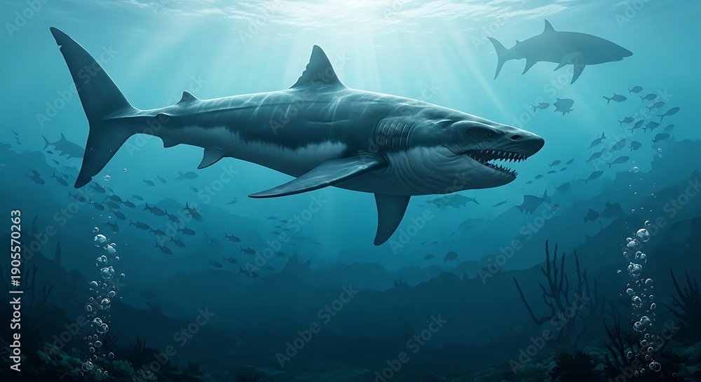 Naklejka premium Underwater scene with sharks