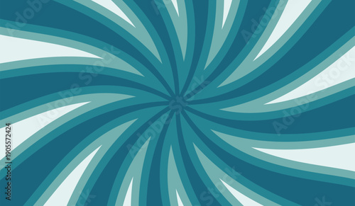 Abstract radial swirl background with layered teal and blue curved shapes radiating from center. Dynamic geometric pattern ideal for design projects, branding, posters and web backgrounds.