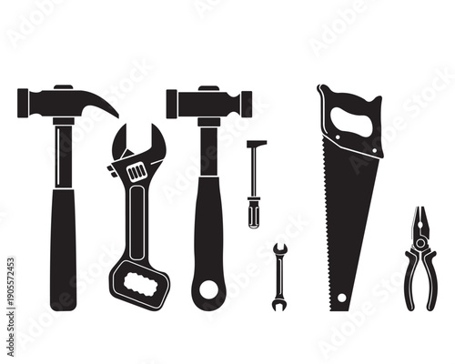Collection of construction and repair tools silhouettes
