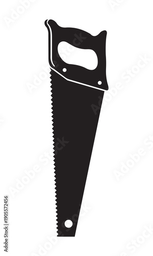 Black silhouette of a handsaw tool for carpentry and woodworking