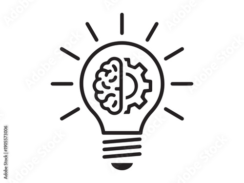 Light bulb with brain and gear symbols representing creative thinking and logic