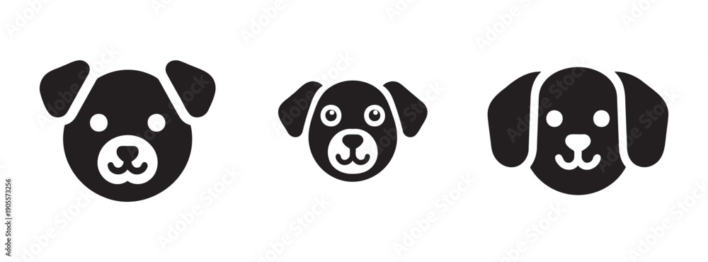 Obraz premium Adorable dog face icons: cute puppy illustrations, different breeds, pet vector art