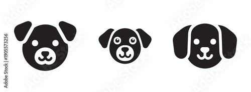 Adorable dog face icons: cute puppy illustrations, different breeds, pet vector art