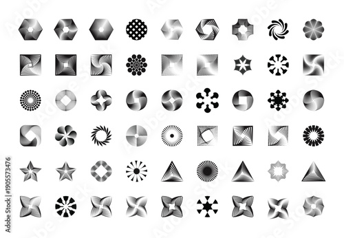 The Geometric abstract halftone & spiral op art collection vector set.