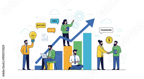 Business People Analyzing Growth Chart Illustration.
