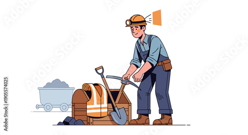 Construction Worker Mixing Cement with Shovel.