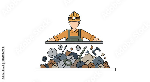 Construction Worker Standing Behind Scrap Metal.