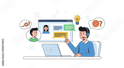 Customer Support Representative Working on Computer.