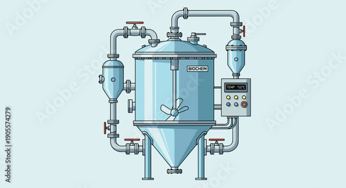 Industrial Equipment with Pipes and Control Panel.