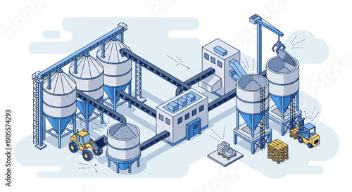 Industrial Facility with Silos and Equipment.