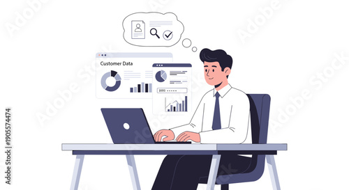 Man Analyzing Data on Laptop Computer.