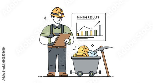 Miner in Hard Hat with Chart.