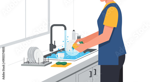 Woman Washing Dishes in Kitchen Sink 1.