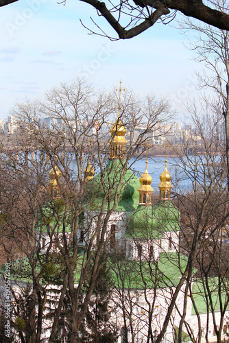 The Vydubychi Church in Kyiv, located within a park.