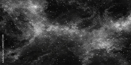 An abstract fantasy illustration of a dark black hole swirling through blue snow and water beneath a bright starry nebula in the deep cosmos of the outer universe