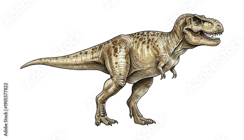 Majestic Tyrannosaurus Rex Standing Roaring with Powerful Stance Detailed Illustration Isolated on Black Background