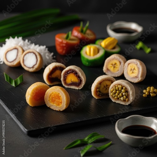 Delicious Assortment of Colorful Mochi Desserts.