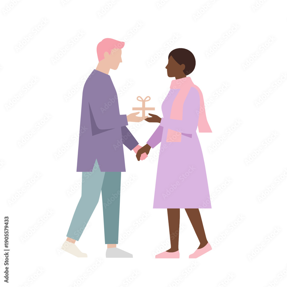 Obraz premium Couple exchanging gifts for Valentine's Day