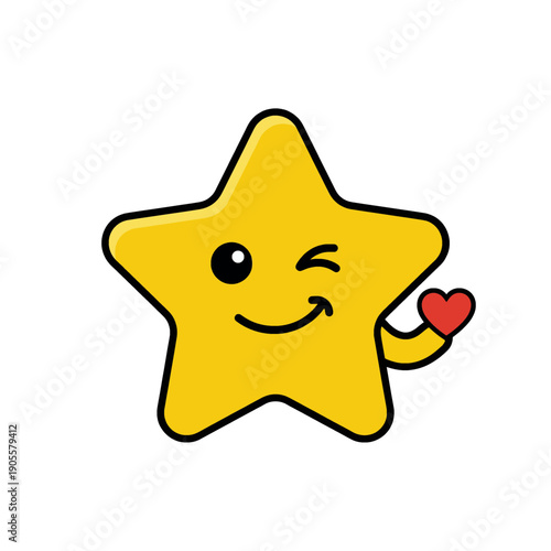 Cute winking cartoon star with heart for Valentine's Day