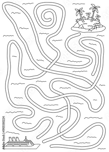 Cruise maze graphic black white sketch vertical illustration vector 