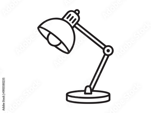 Desk lamp vector icon isolated on white background, black outline drawing of adjustable table light