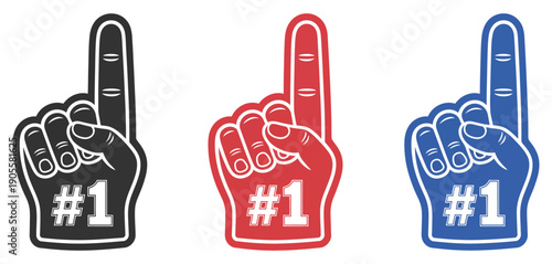 Foam Finger Hand Sign Number One Gesture, Bold Outline Vector Illustration For Sports Fans, Team Support, Cheering Crowds, Competition Events.