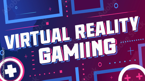 Virtual reality gaming concept with futuristic interface elements and neon colors on dark background