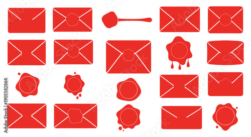 A Collection of Red Envelopes and Wax Seals, Representing Communication, Sealing Documents, and Festive Traditions Such as Chinese New Year, Symbolizing Good Fortune and Blessings