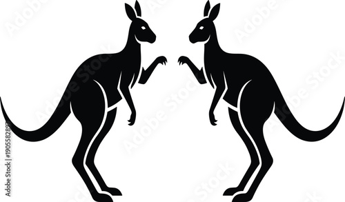 Two Kangaroo Silhouette Vector Design Featuring Mirroring Marsupials in Standing Poses Ideal for Australian Wildlife Branding National Symbols Logos and Creative Nature Themed Graphic Projects