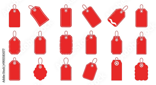 Set of Various Red Price Tags and Sale Labels on a White Background, Offering Versatile Options for Retail and Promotions, ideal for marketing campaigns