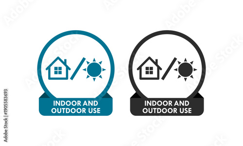 Dual-purpose utility icon showing a house and sun symbol, indicating compatibility for both indoor and outdoor use in blue and black color options.