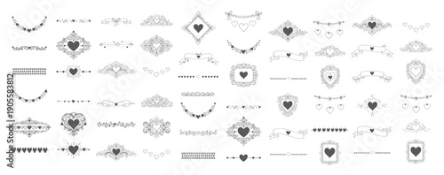 Hand Drawn Wedding Borders and Love Themed Page Break Set