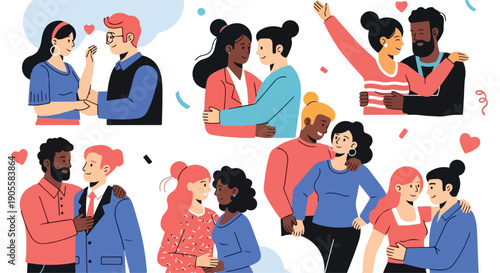 A fun cartoon vector set of valentine people icons featuring a diverse group of men, women, and worker avatars in a professional team illustration