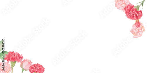 カーネーションとバラの水彩ボタニカルベクターフレーム