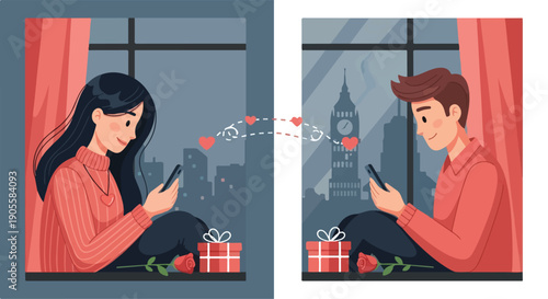 the Couple long distance relationship talking online