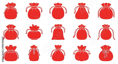 A collection of red gift bags and drawstring pouches, perfect for packaging presents, party favors, or storing small items, offering a festive and traditional touch