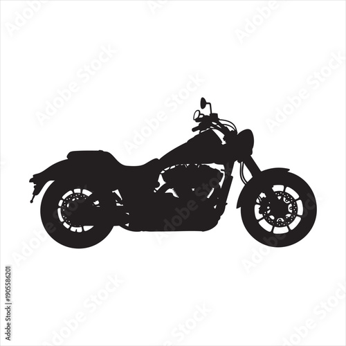 Black silhouette of heavy cruiser motorcycle isolated on white background profile vector
