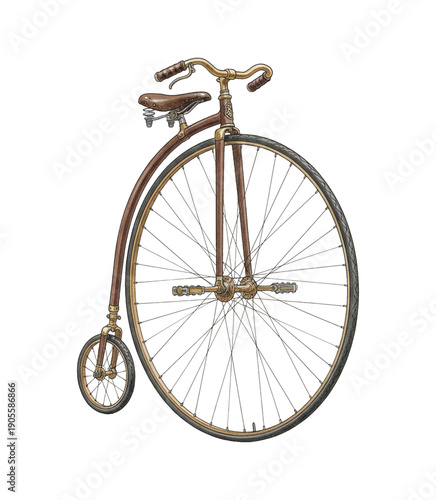 Detailed Vintage Penny Farthing Bicycle Illustration Classic High Wheel Cycle Design on Black Background