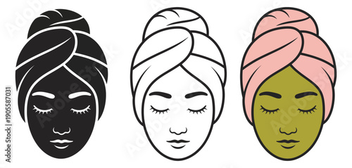 Face Masks Relax Icon Vector Design, Minimal Black Silhouette Outline And Soft Mint Green Blush Colored Style On White Background.