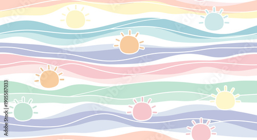 Cute Pastel Sun Waves Seamless Pattern