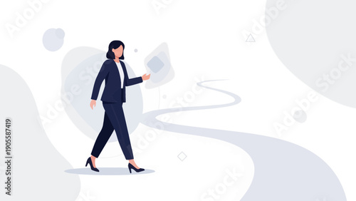 Businesswoman walking on a path towards success, career growth, leadership