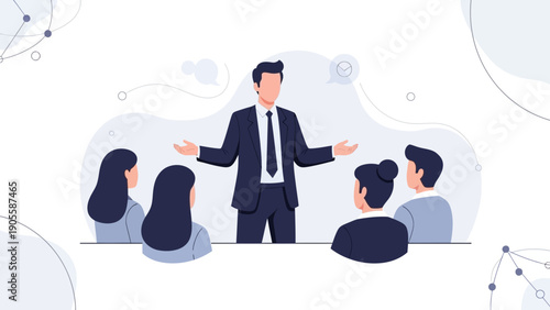 Business Meeting Speaker Presenting to Audience, Corporate Communication Concept