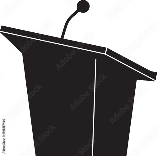 Black and white illustration of a lectern isolated on transparent background